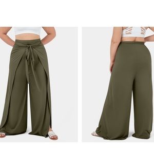 Halara High Waisted Lace Up Split Hem Palazzo Wide Leg Flowy Casual Pants 3X